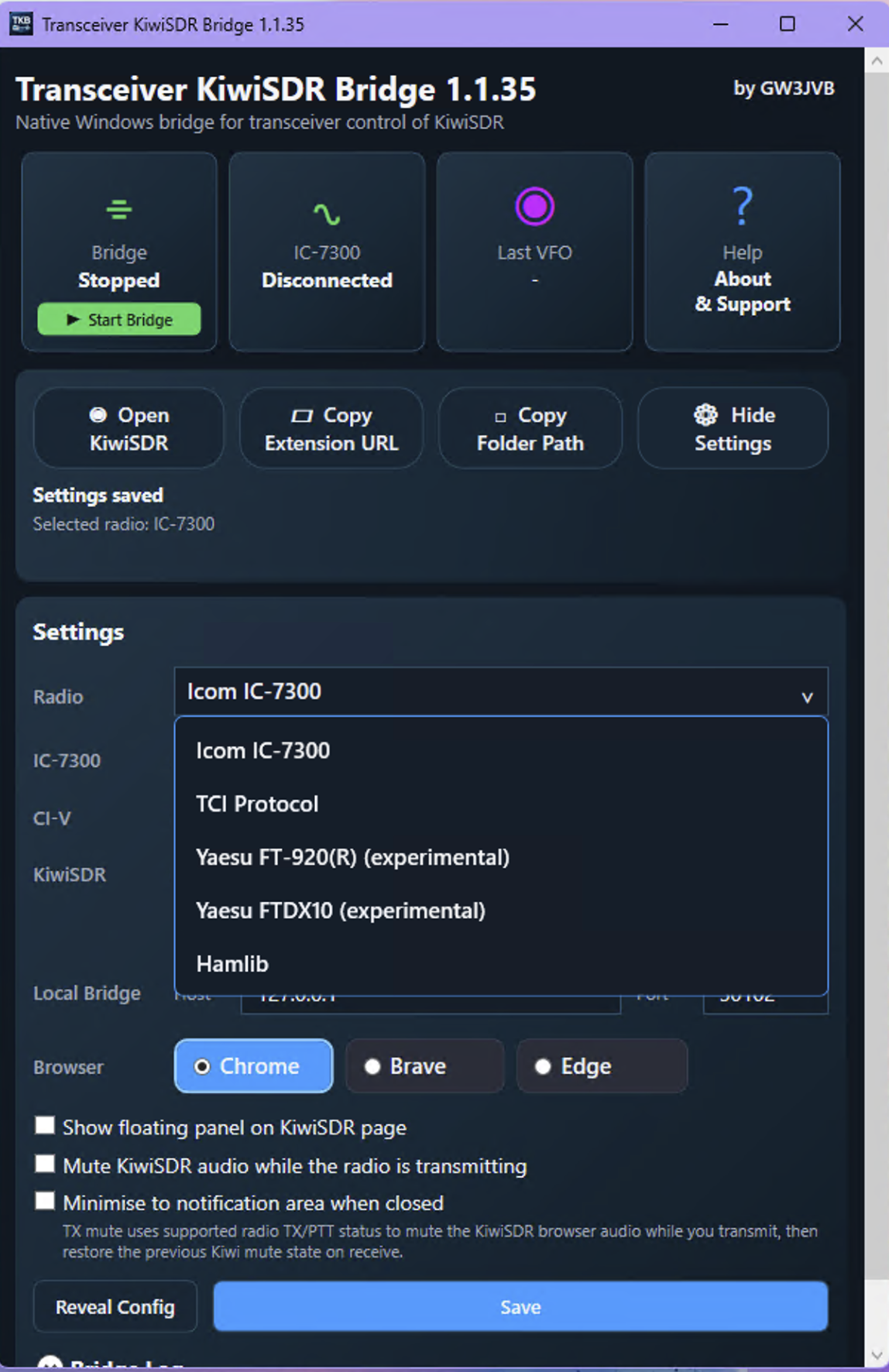 Bridge app radio selection drop-down