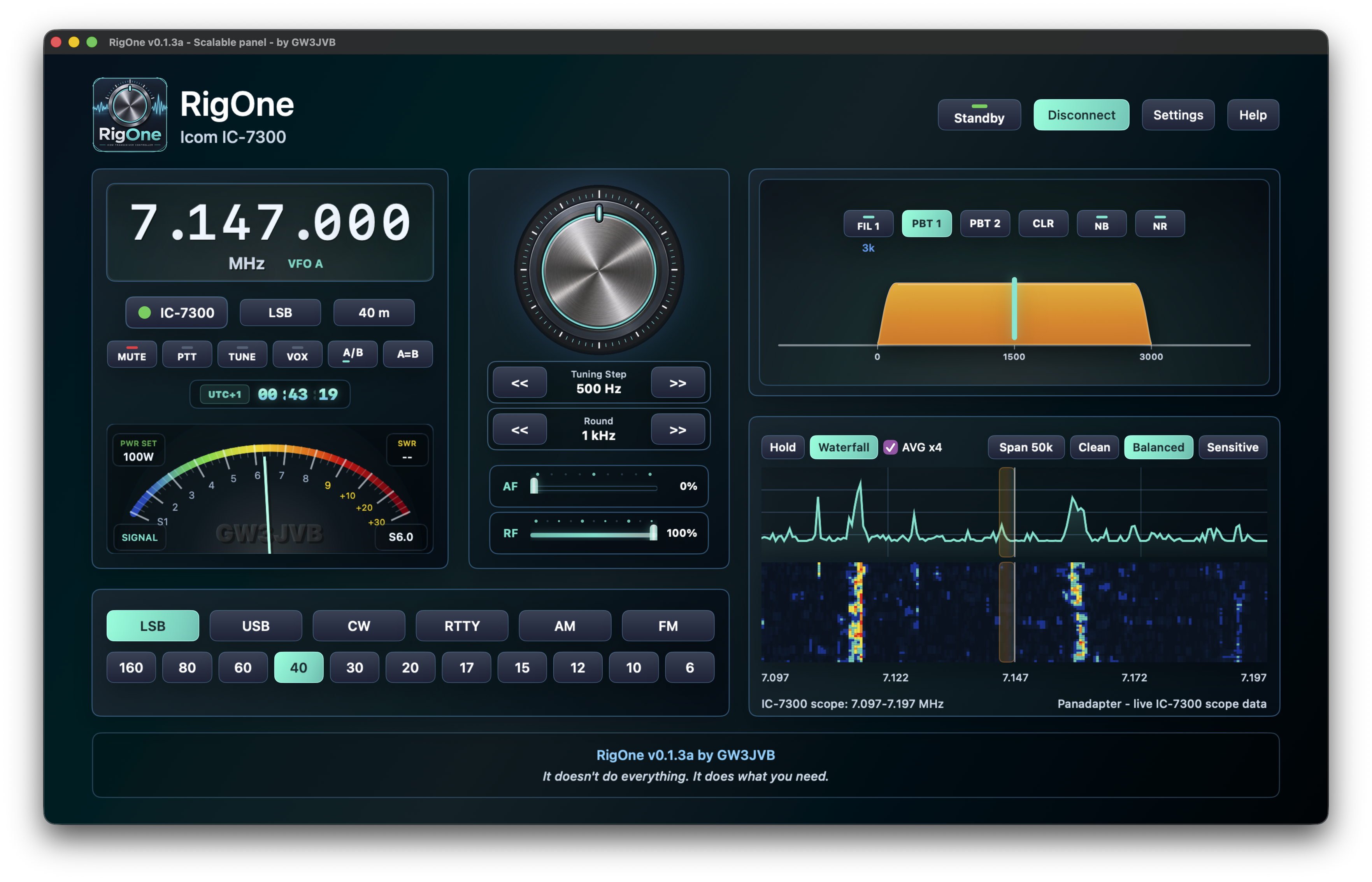 RigOne for Mac Wide panel view